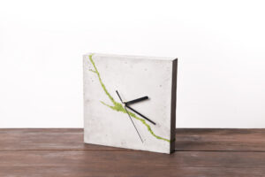 Square Concrete Table/wall Clock With Reindeer Lichen Light