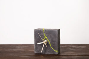 Square Concrete Table Clock With Reindeer Lichen Dark