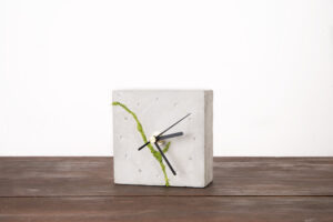 Square Concrete Table Clock With Reindeer Lichen Light