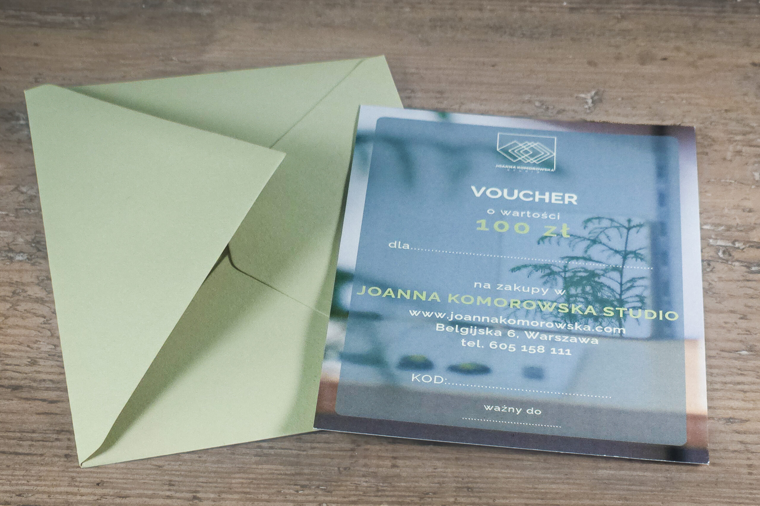 Voucher prezentowy do wykorzystania na warsztaty, biżuterię, zegary i dekoracje roślinne w Joanna Komorowska Studio